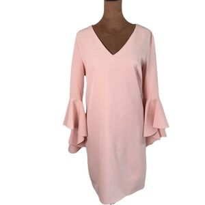 Roz Ali Pink 3/4 Length Cascading Bell Sleeve Cocktail Dress Size 4
